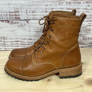 Patina Portland Leather Lace Up Combat Boot Size 7 Artisan Made Brown Cap Toe